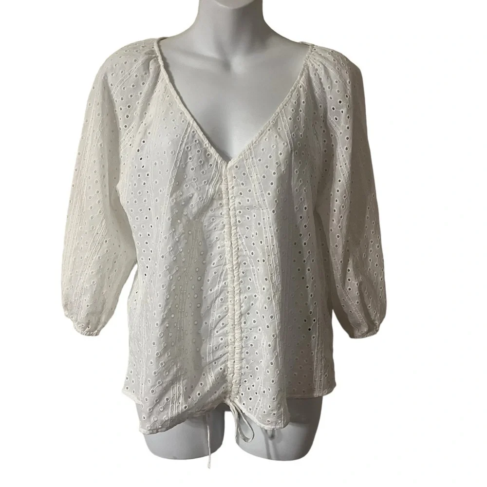 Sanctuary White Eyelet Adjustable Gathered Top size M